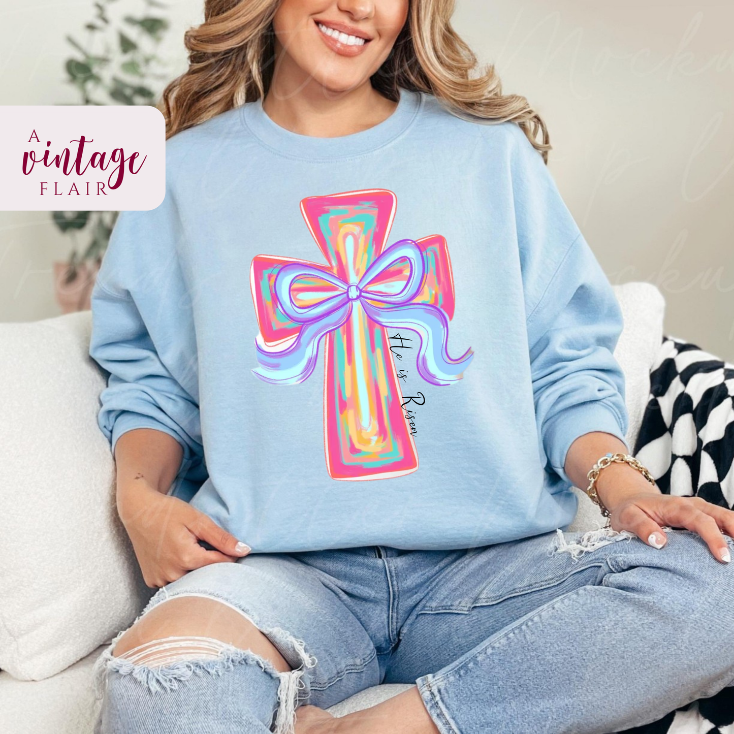 He is Risen Watercolor Cross Top
