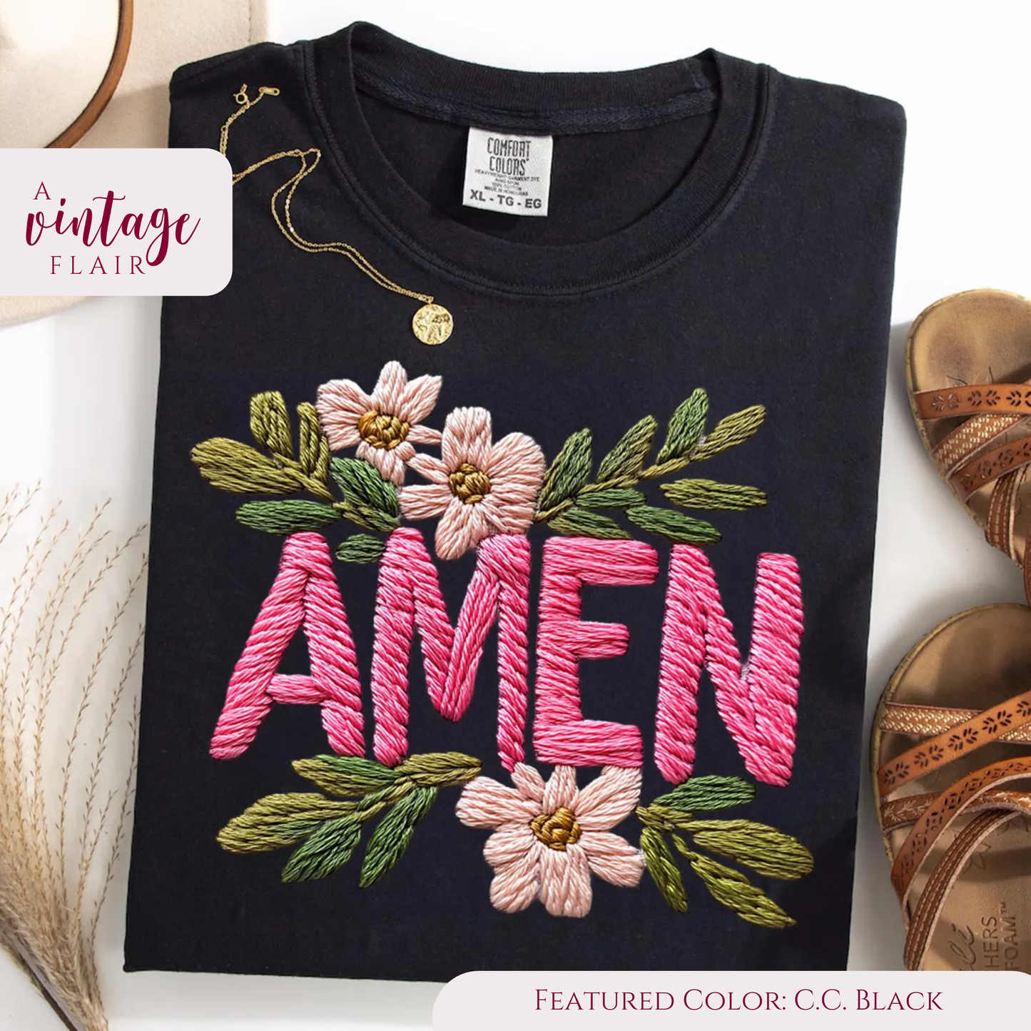 "Amen" Faux Embroidered Top