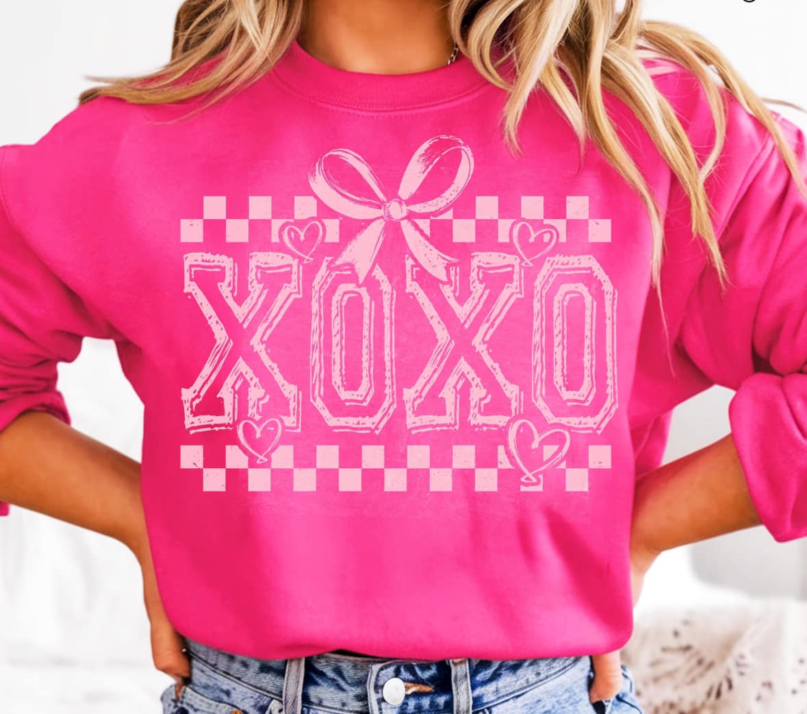XOXO Checkered Bow Top