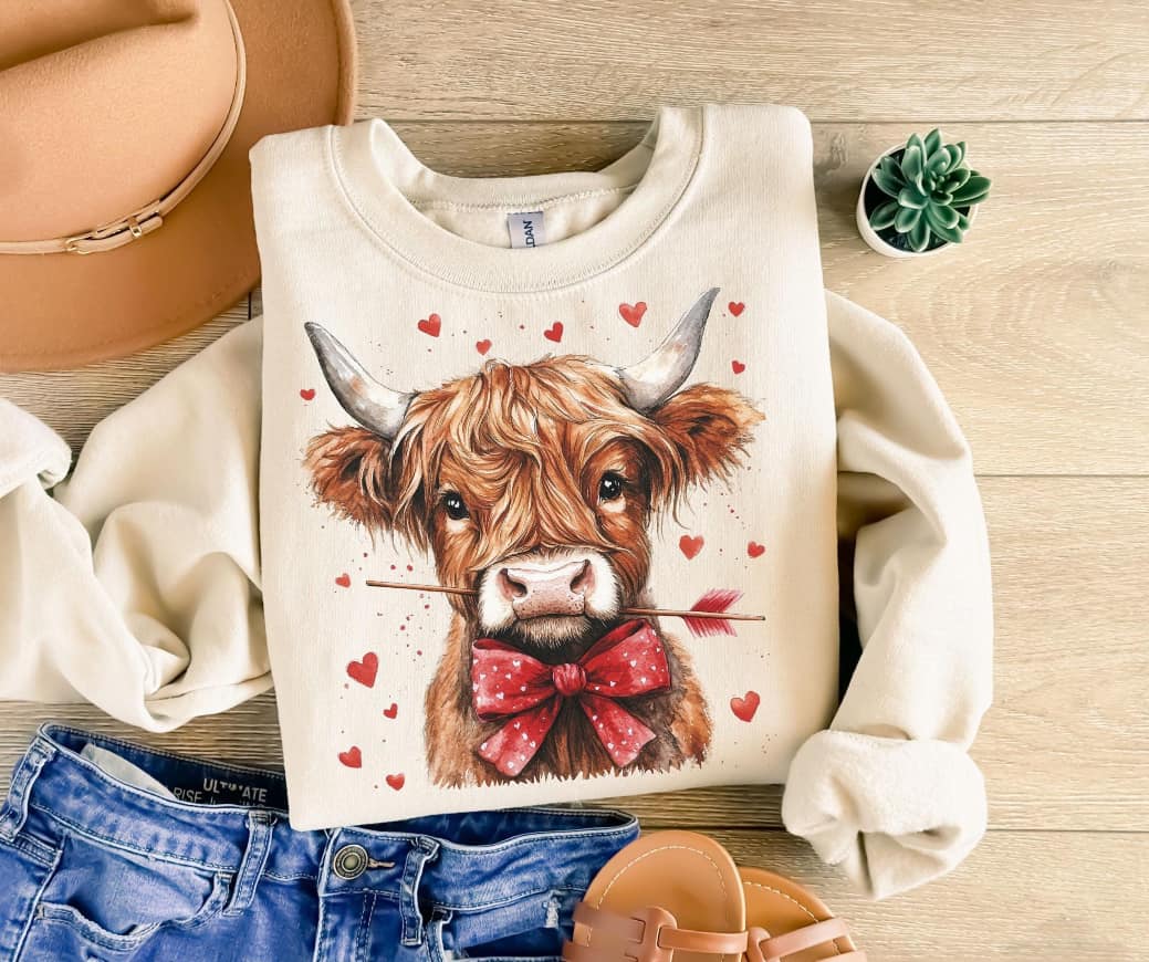 Valentine Highland Cow Top