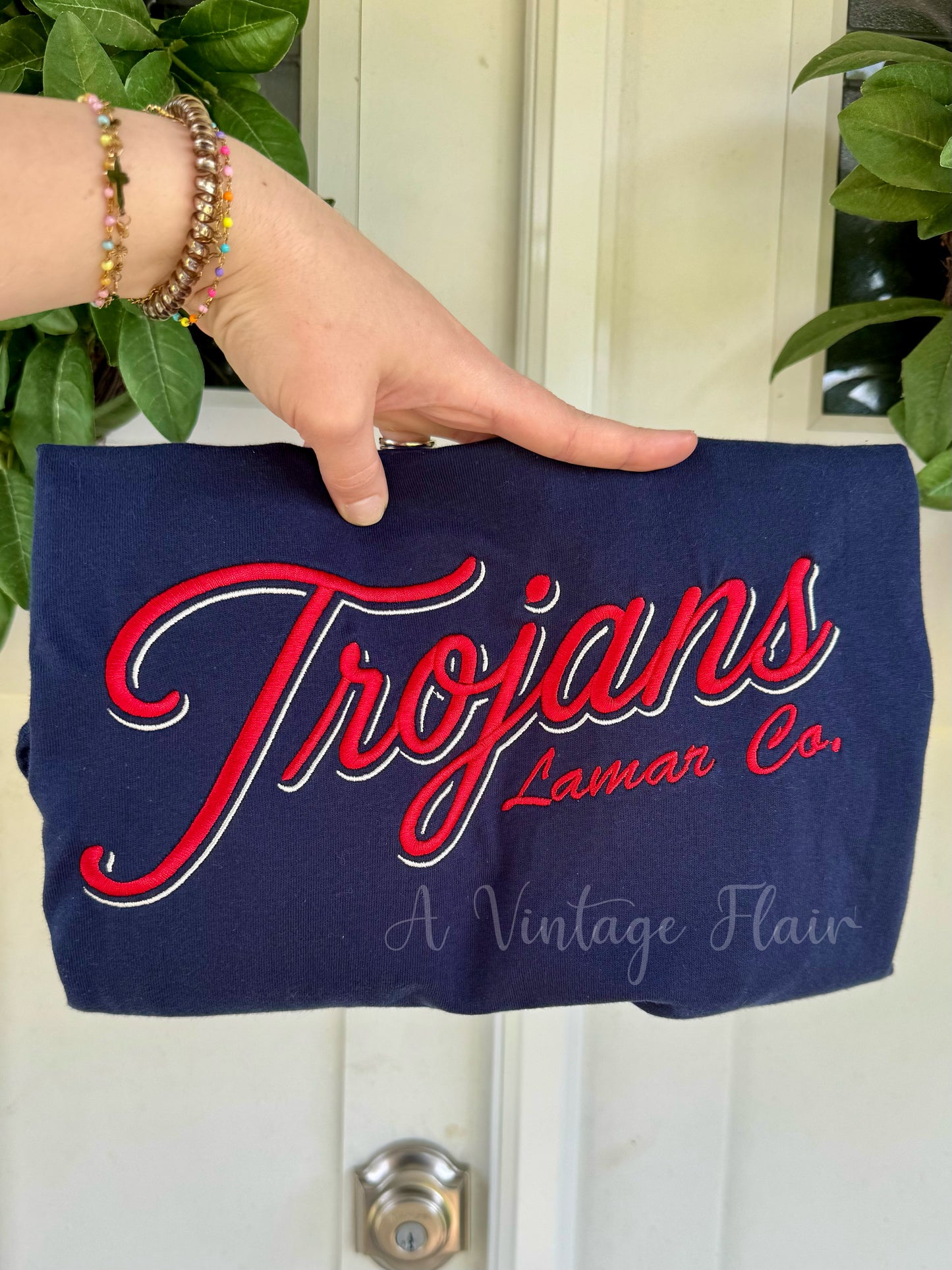 Lamar Co. Trojans Script Embroidered Tee