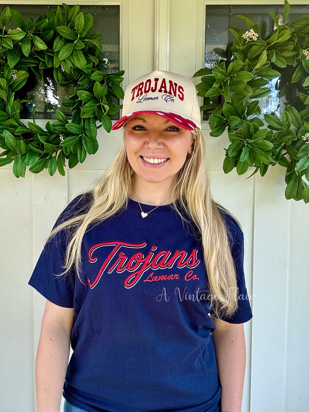 Lamar Co. Trojans Script Embroidered Tee