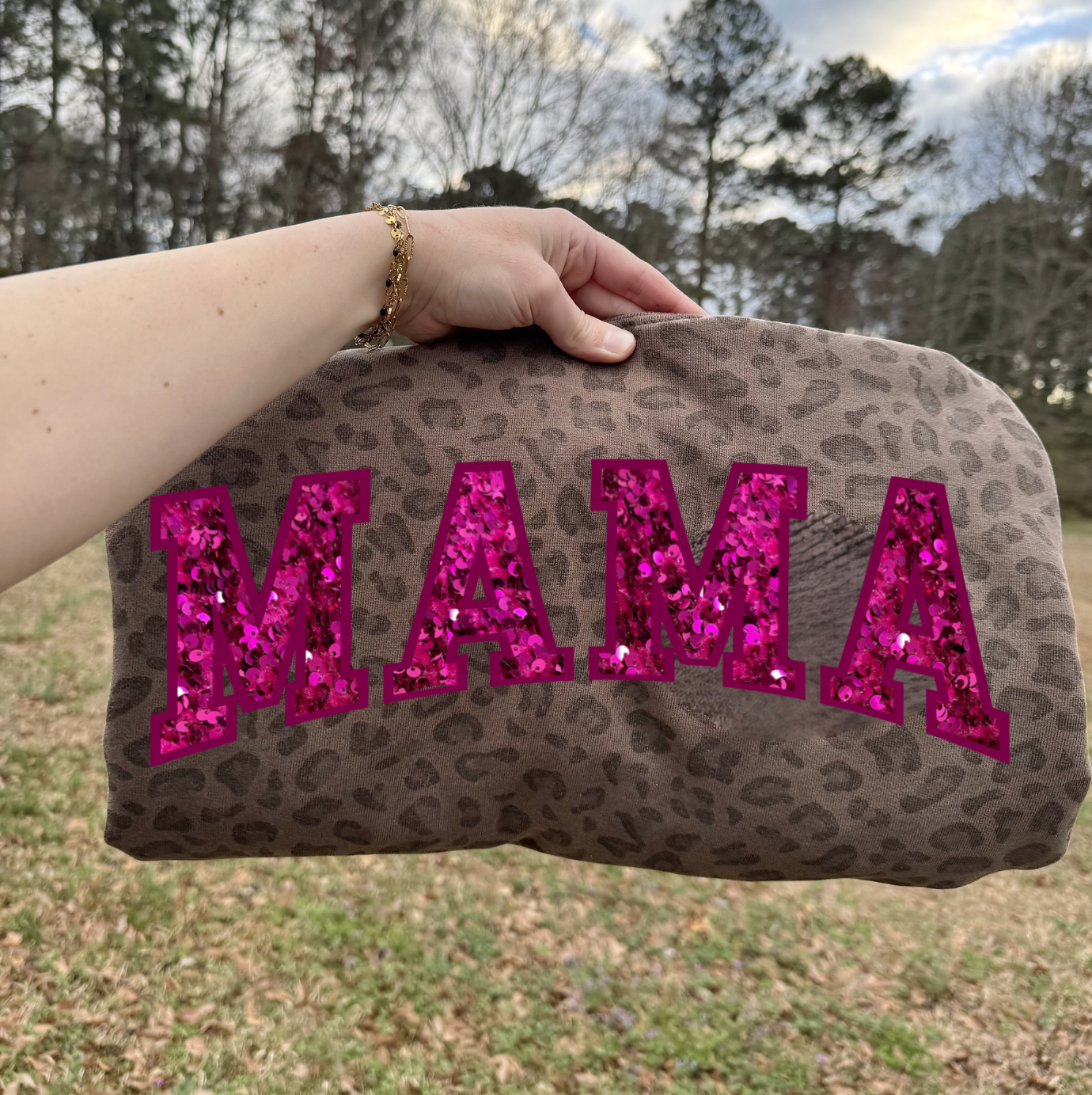 MAMA Sequin Embroidered Leopard Tee