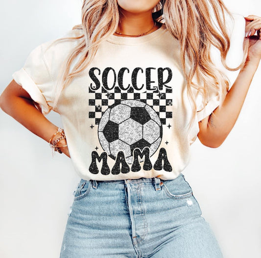 Soccer Mama Faux Glitter Checkered Top
