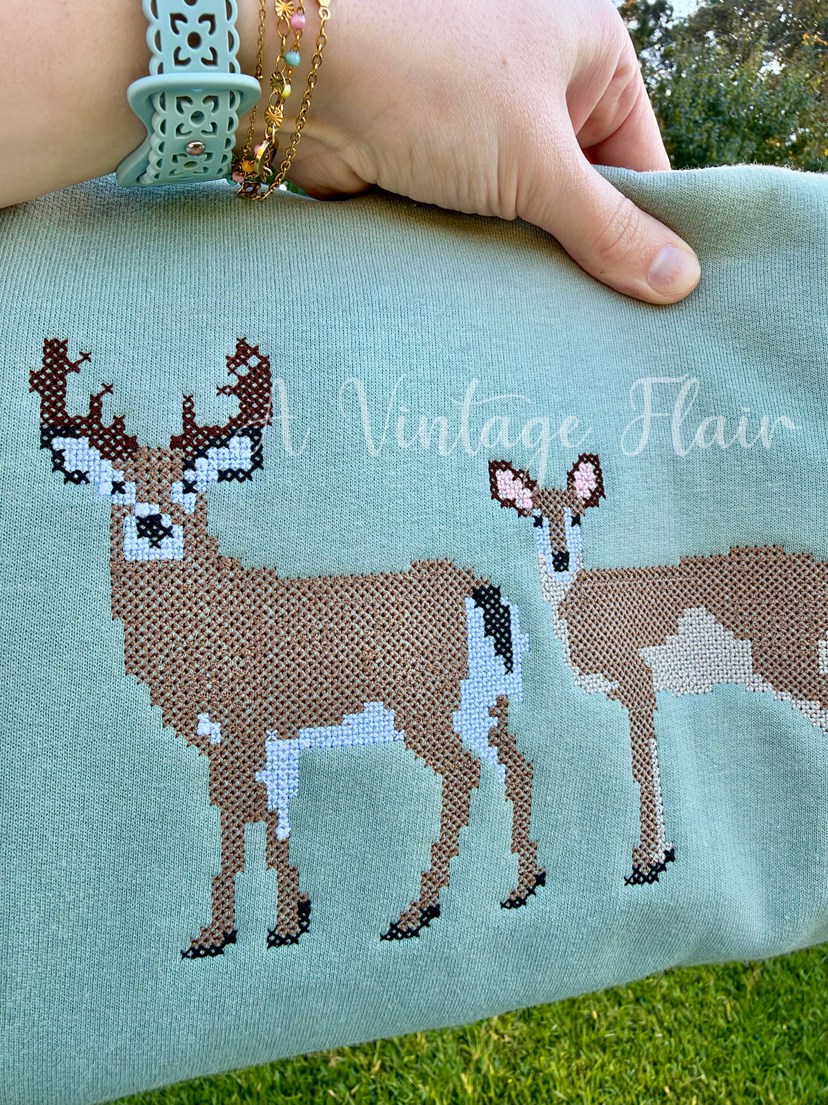 Cross-Stitch Deer Embroidered Sweatshirt