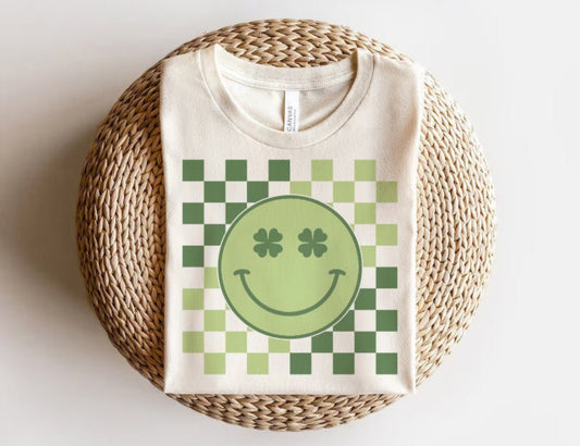 Checkered Smiley Clover Top