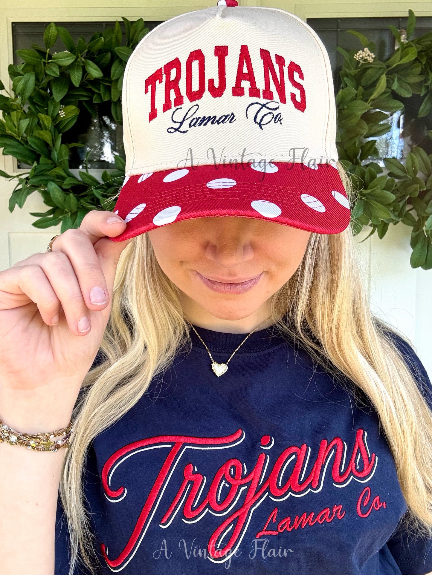 Lamar Co. Trojans Polka Dot Hat -Red