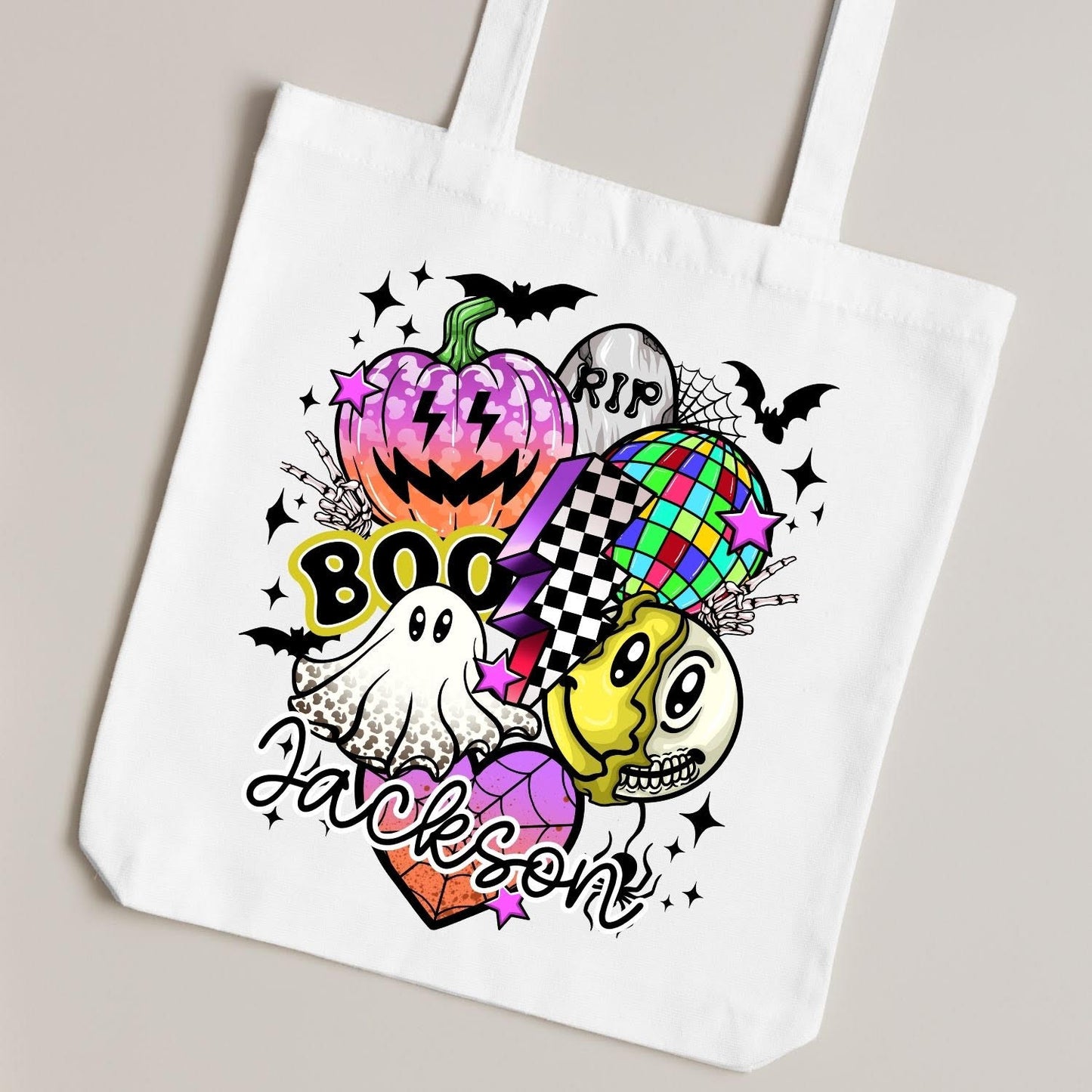 Retro Custom Name Trick or Treat Bag