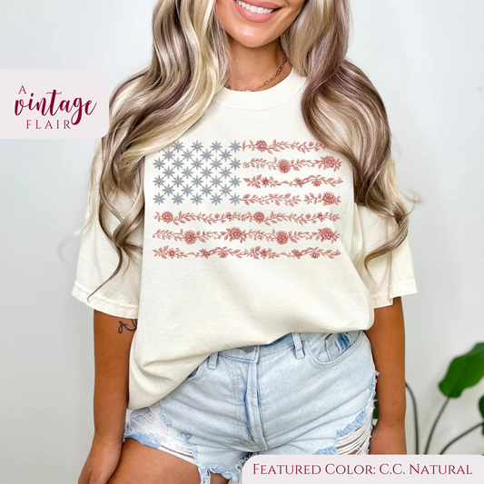 Floral American Flag Top