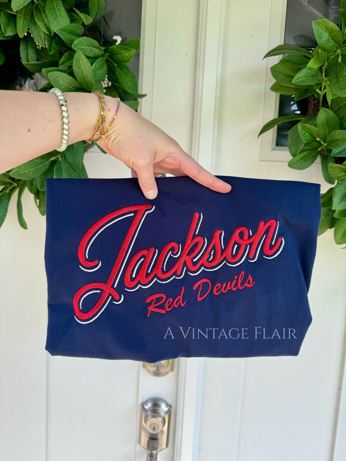 Jackson Script Embroidered Tee - Navy