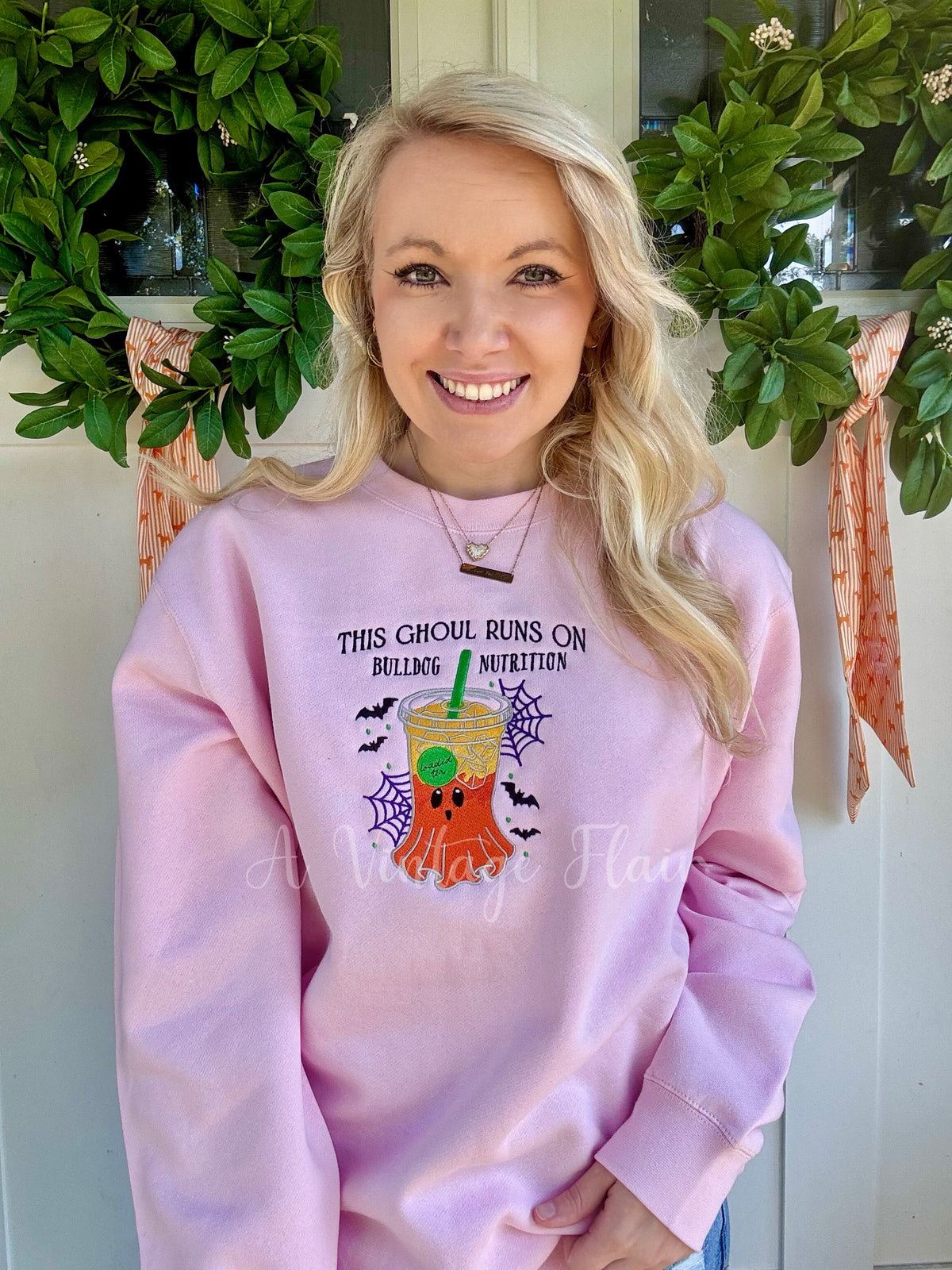 This Ghoul Runs on Loaded Tea Embroidered Sweatshirt