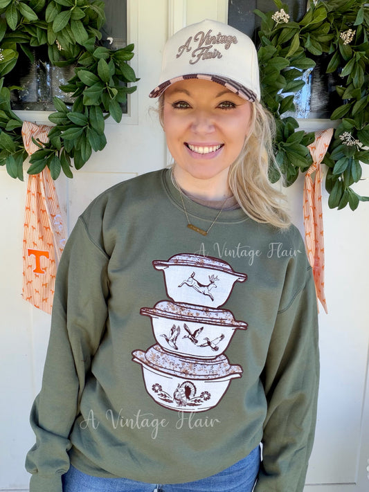 Vintage Casserole Dish Appliqué Sweatshirt