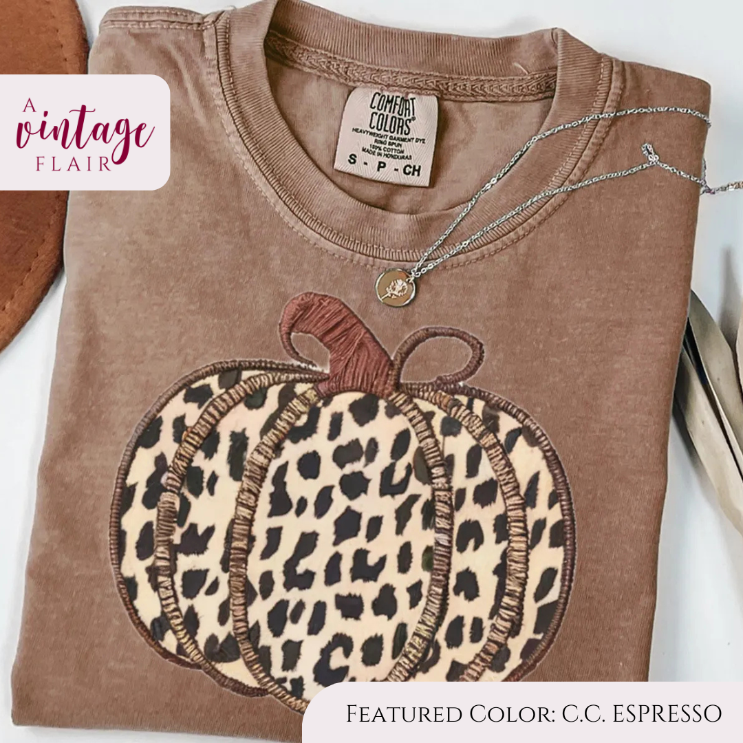 Faux Embroidery Leopard Pumpkin Top