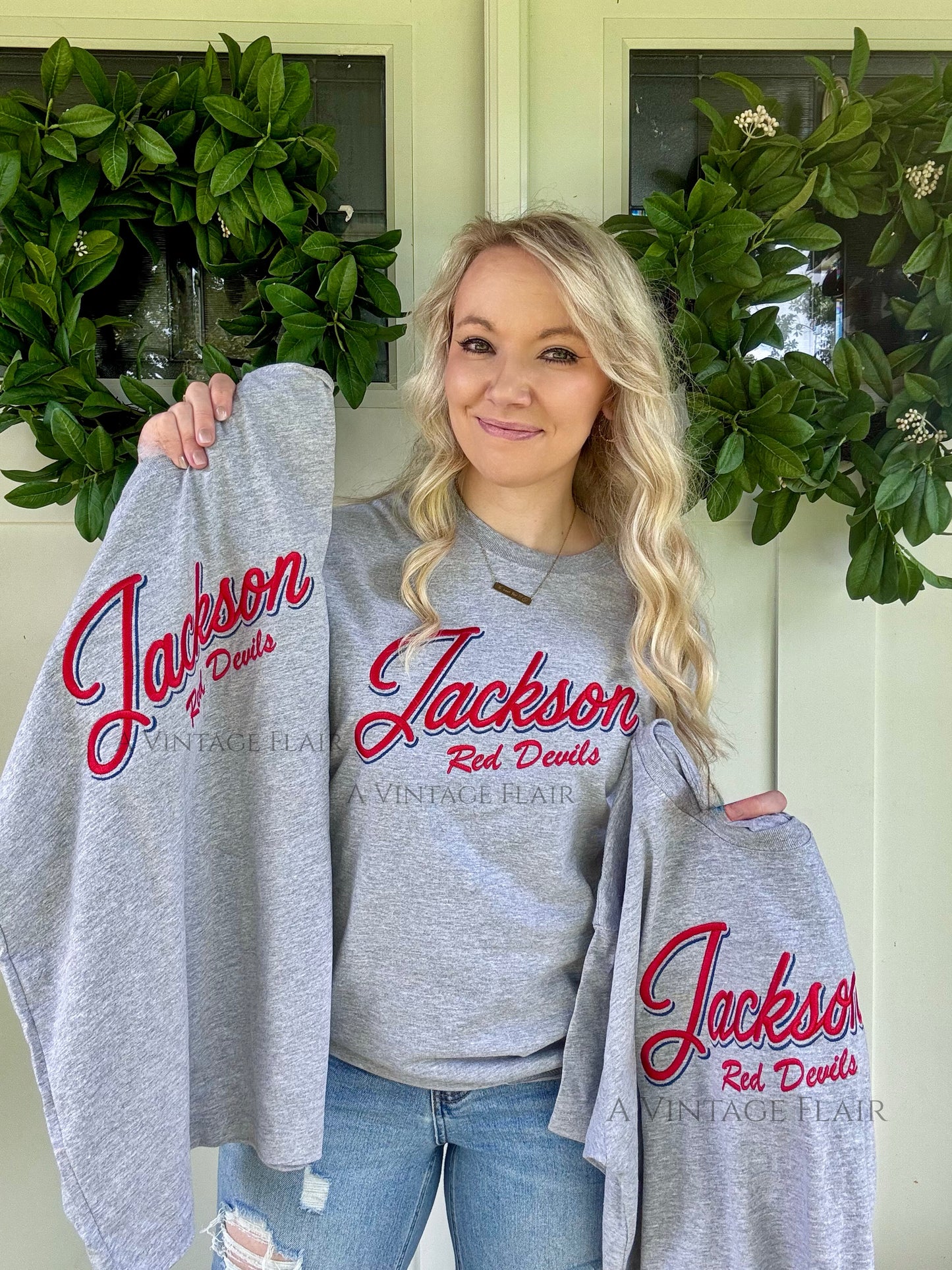Jackson Script Embroidered Tee - Gray