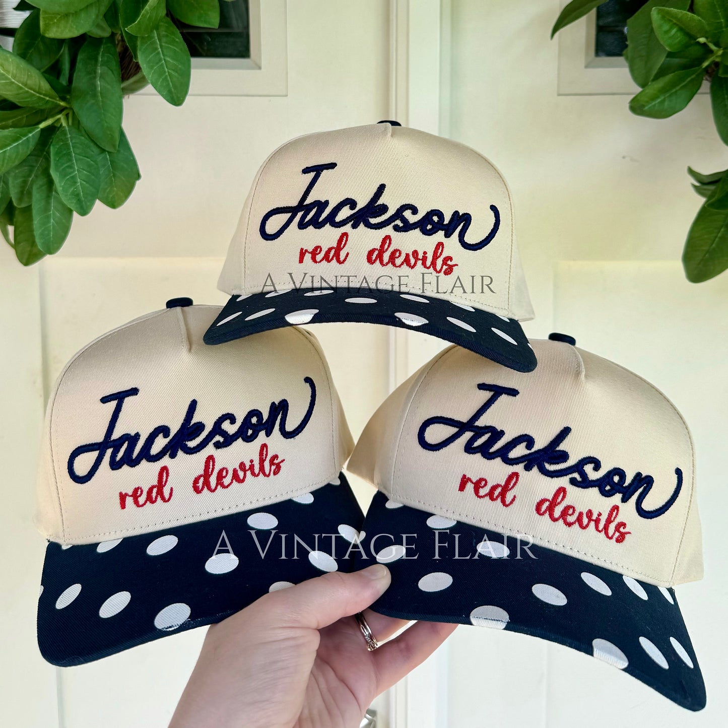 Jackson Navy Polka Dot Puff Embroidered Hat