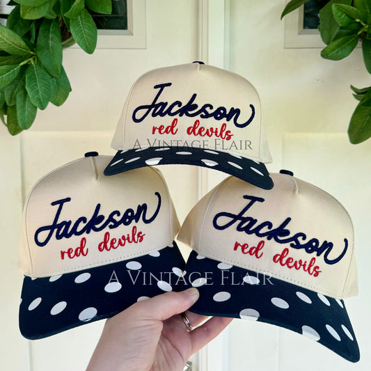 Jackson Navy Polka Dot Puff Embroidered Hat