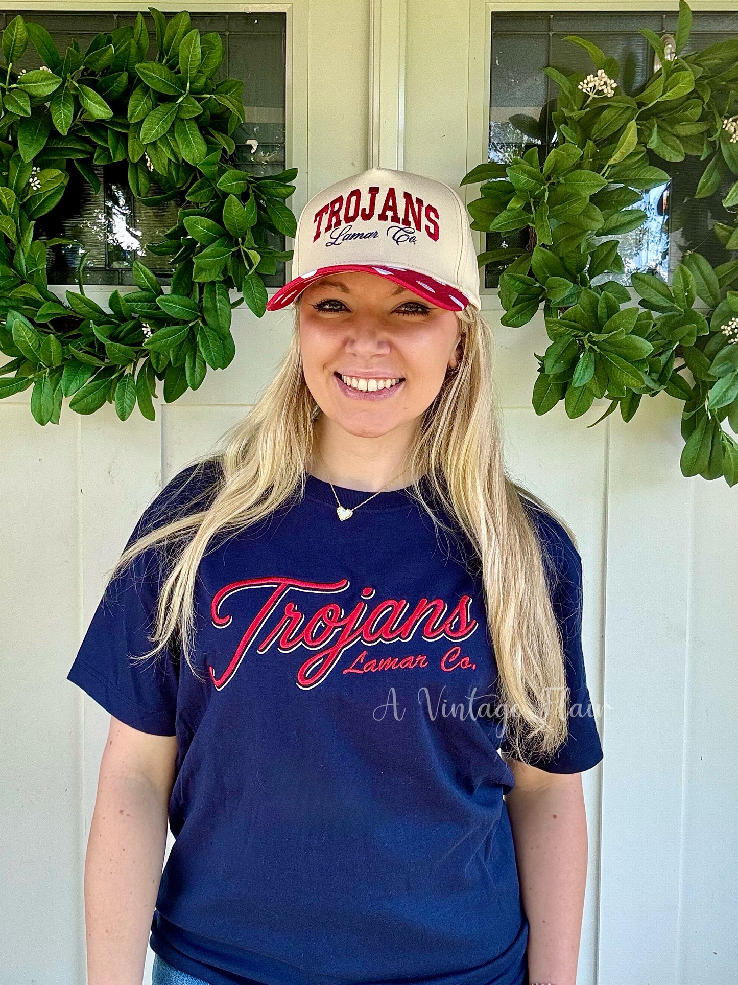 Lamar Co. Trojans Script Embroidered Tee