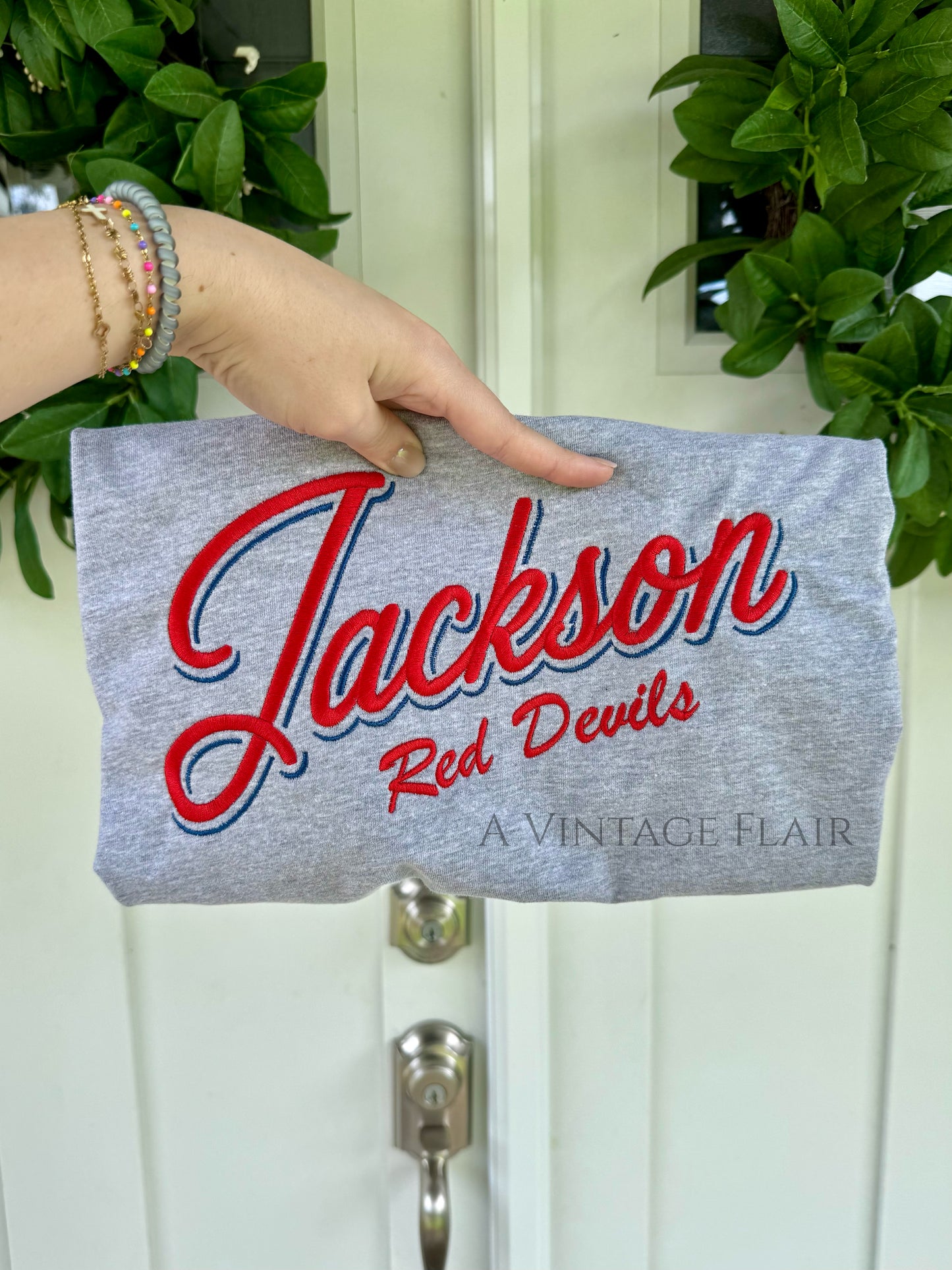 Jackson Script Embroidered Tee - Gray