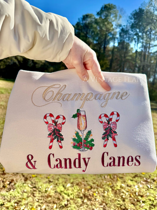 Champagne & Candy Canes Embroidered Top