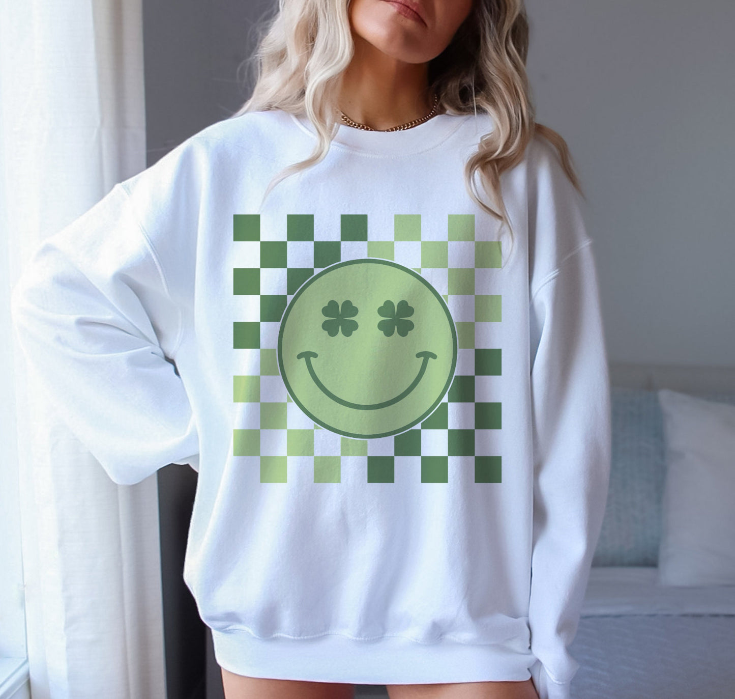 Checkered Smiley Clover Top