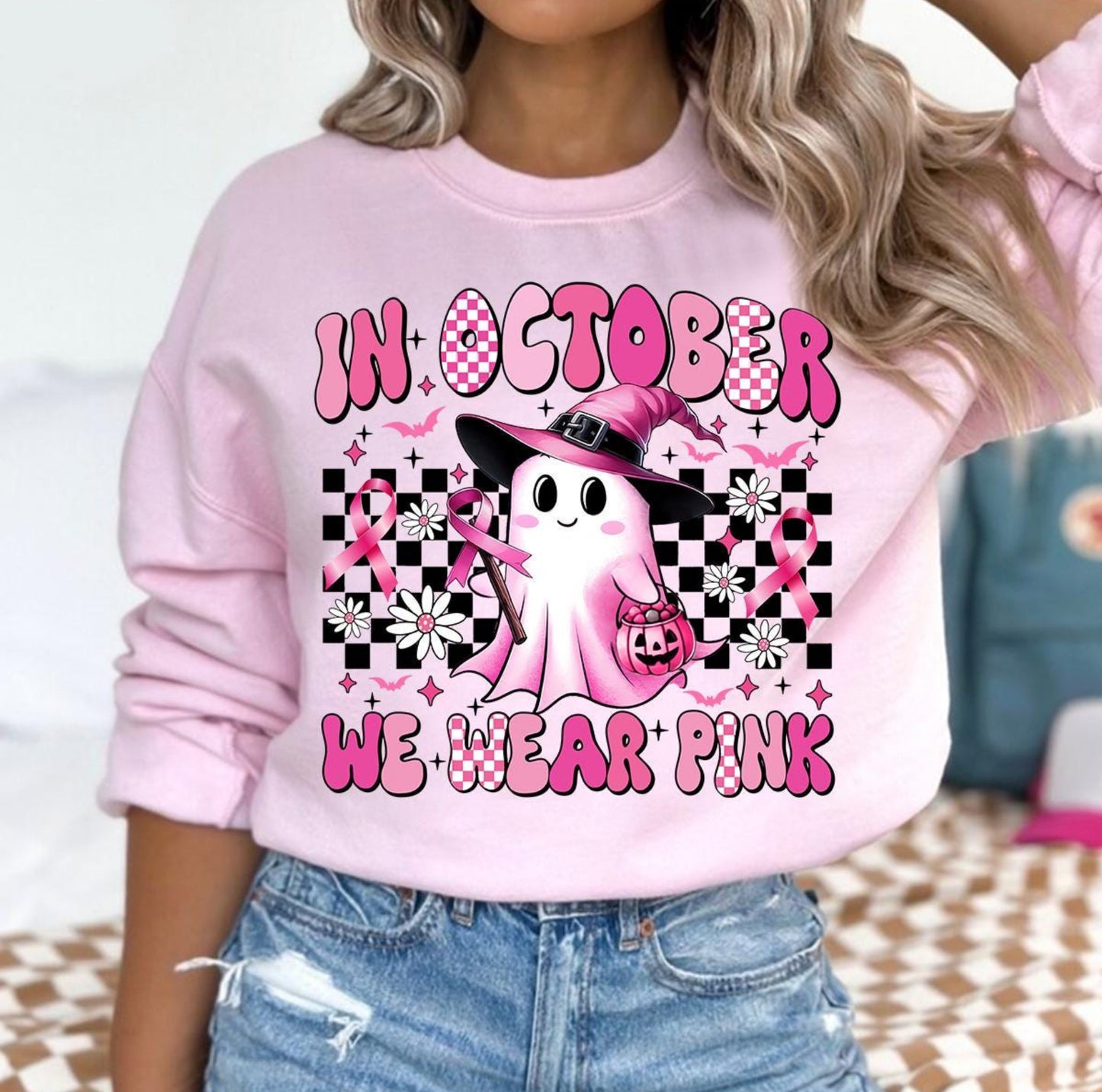 We Wear Pink Checkered Ghost Top