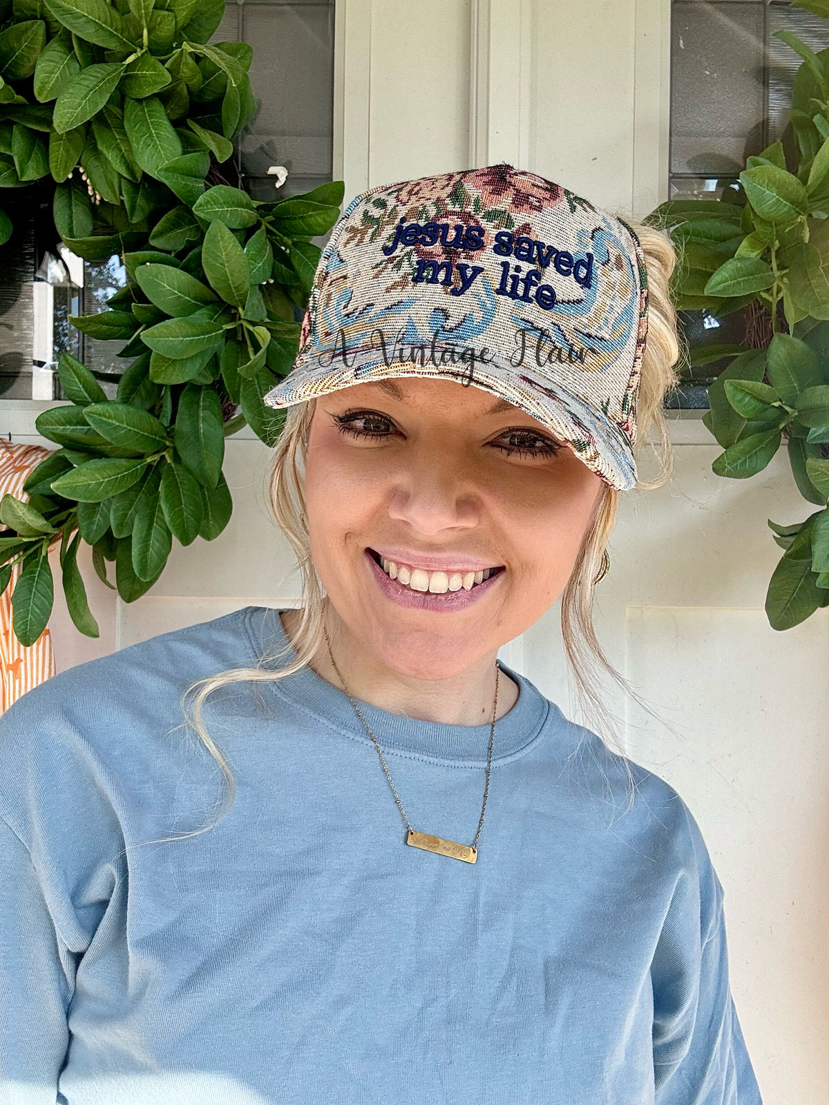 Jesus Saved My Life Floral Tapestry Hat