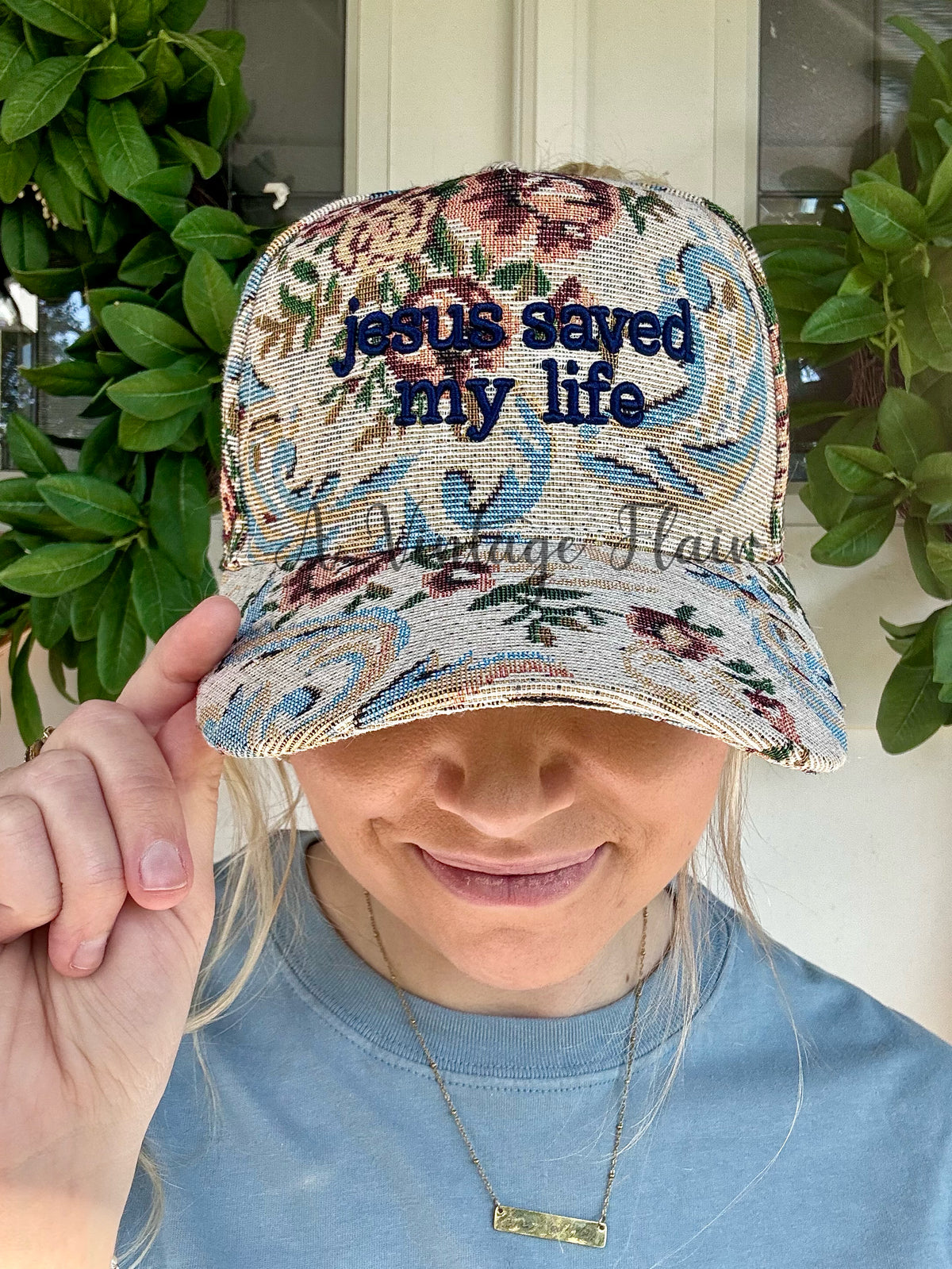 Jesus Saved My Life Floral Tapestry Hat