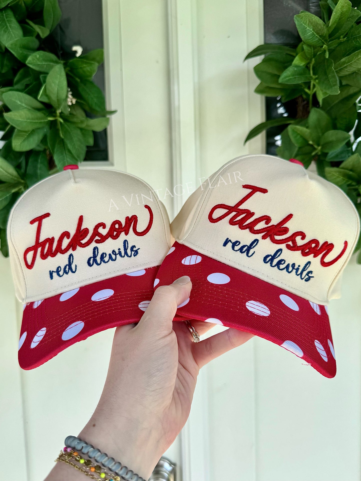 Jackson Red Polka Dot Puff Embroidered Hat