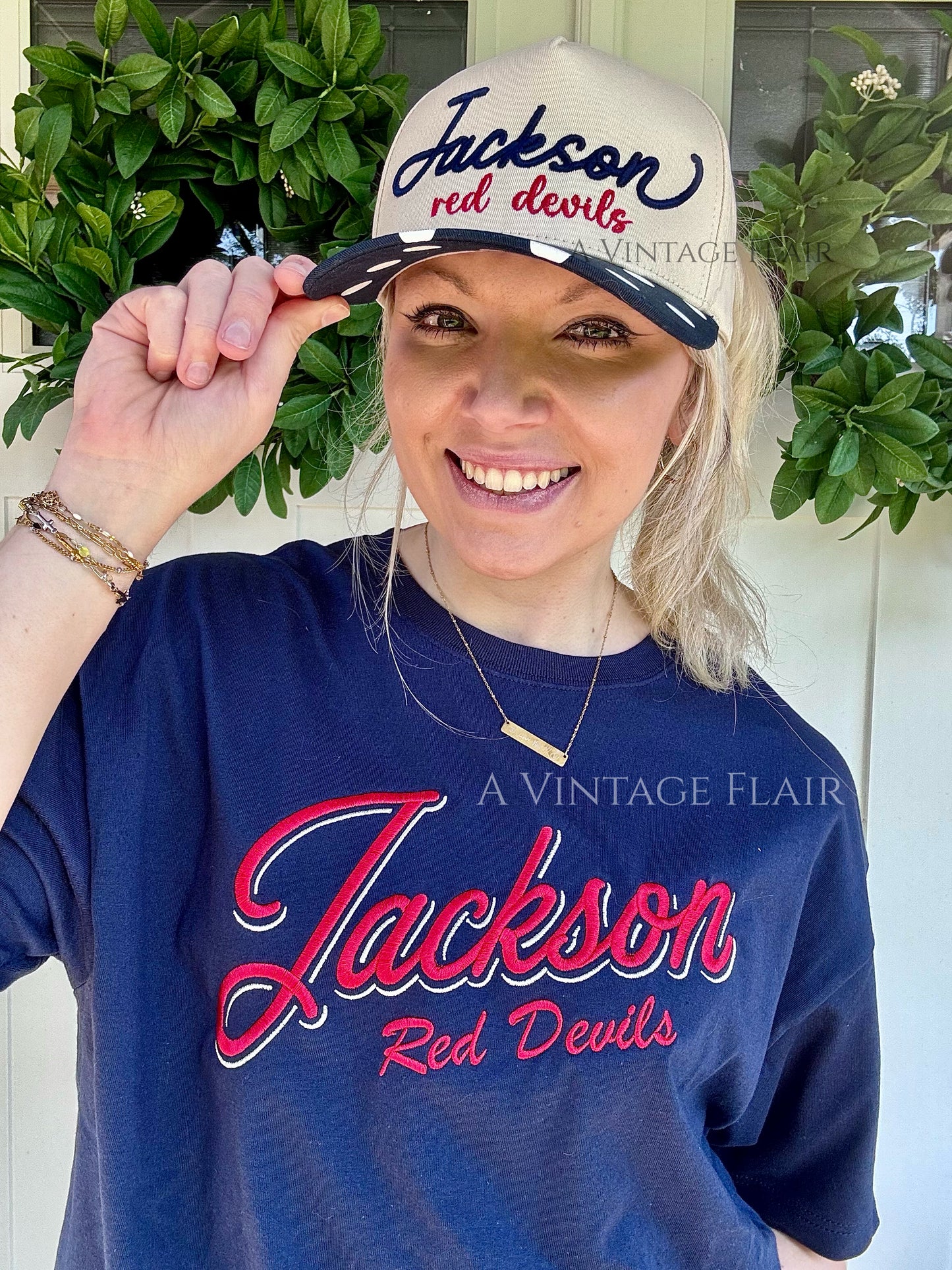 Jackson Script Embroidered Tee - Navy