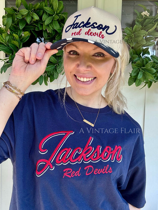 Jackson Script Embroidered Tee - Navy