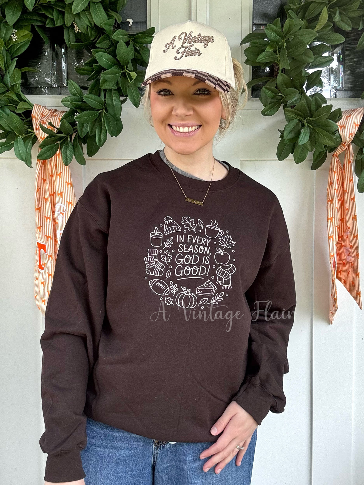 In Every Season God Is Good Embroidered Sweatshirt