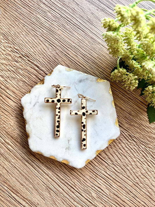 Leopard Cross Earrings