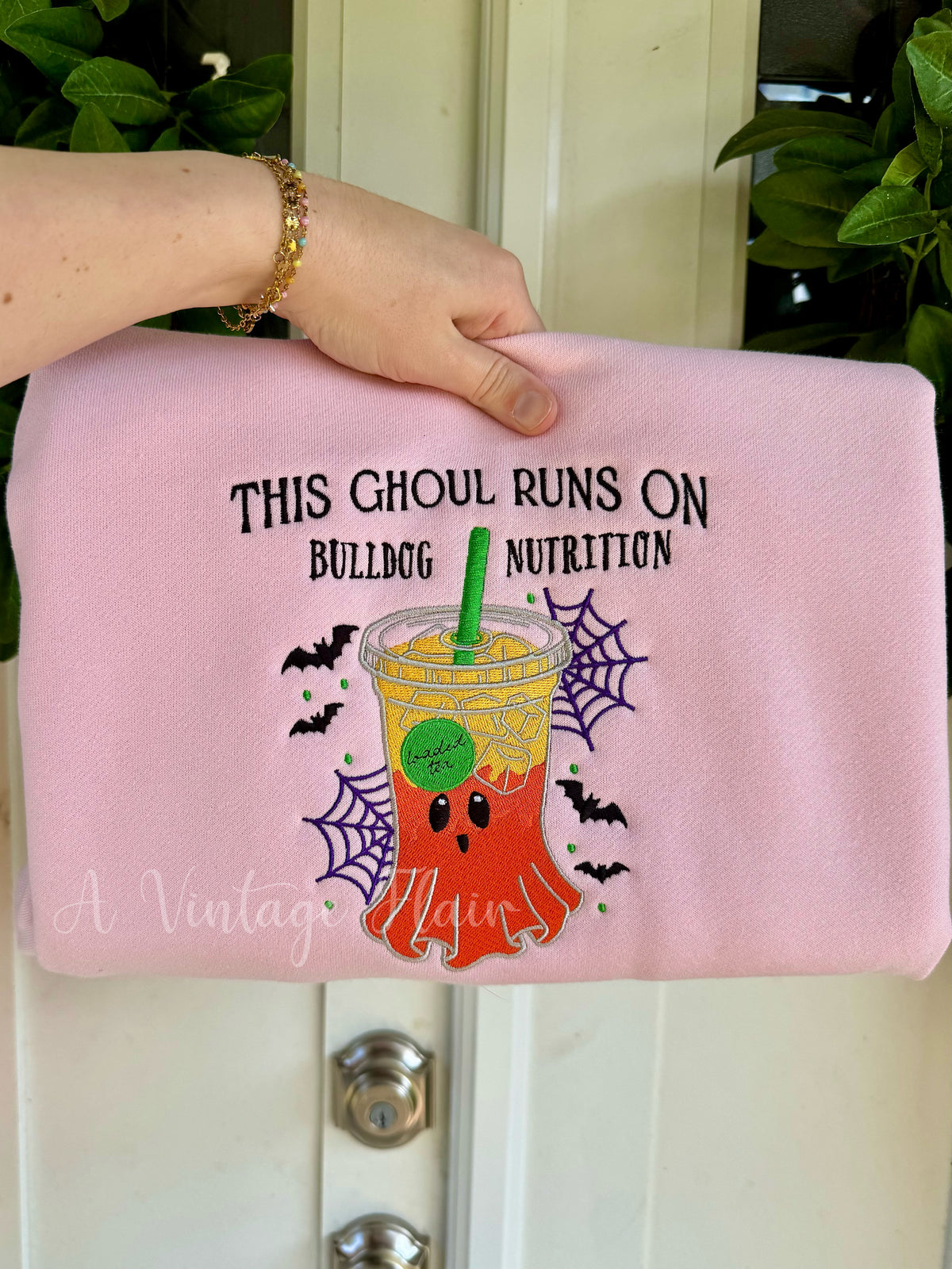 This Ghoul Runs on Loaded Tea Embroidered Sweatshirt