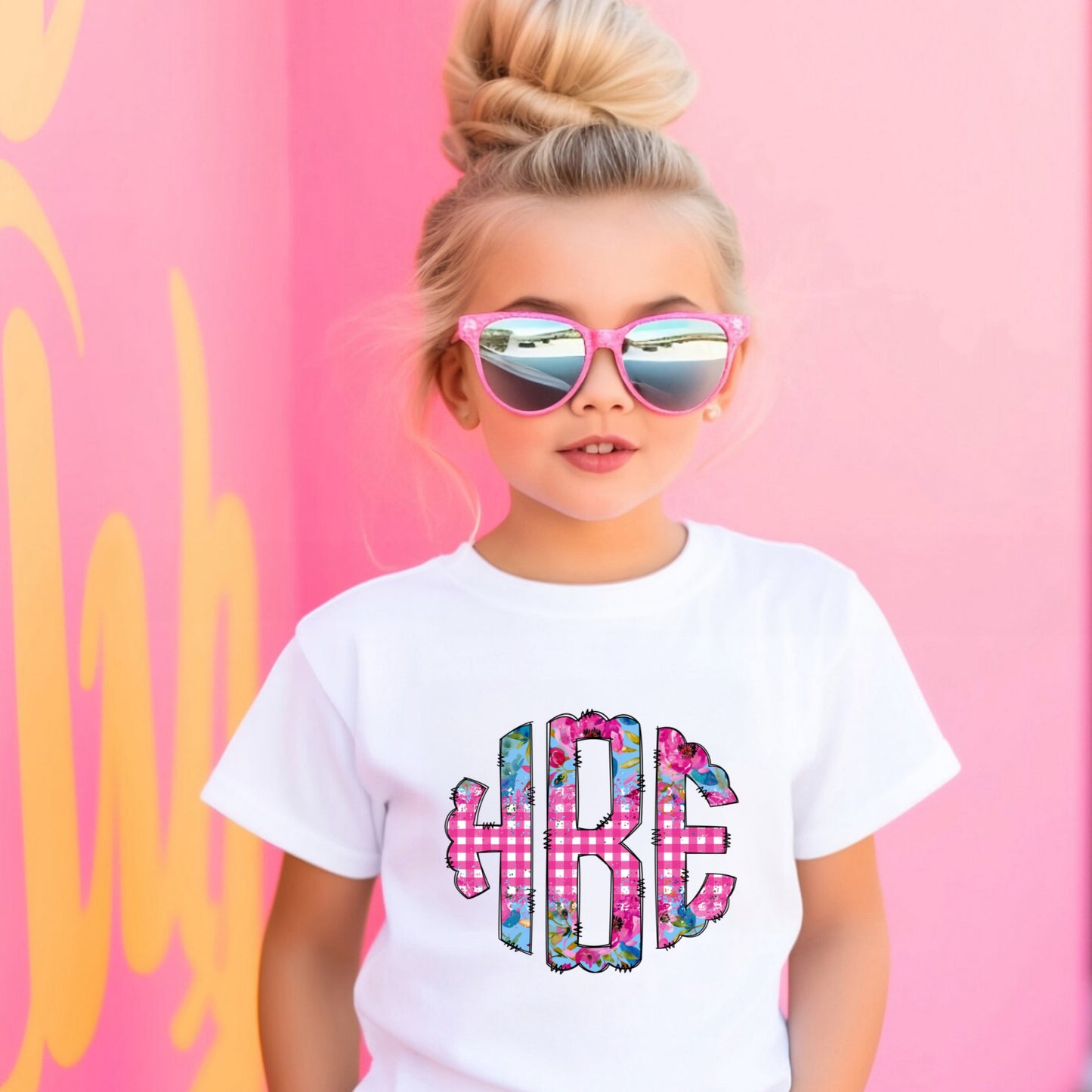 Pink Gingham + Floral Monogram Top