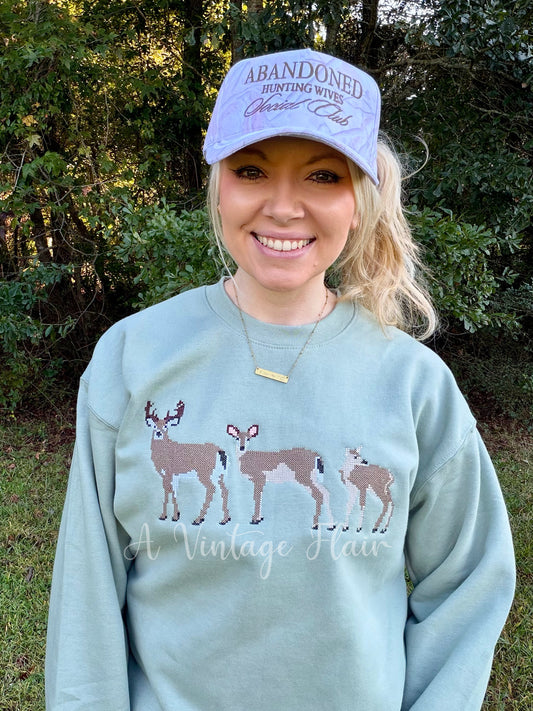 Cross-Stitch Deer Embroidered Sweatshirt