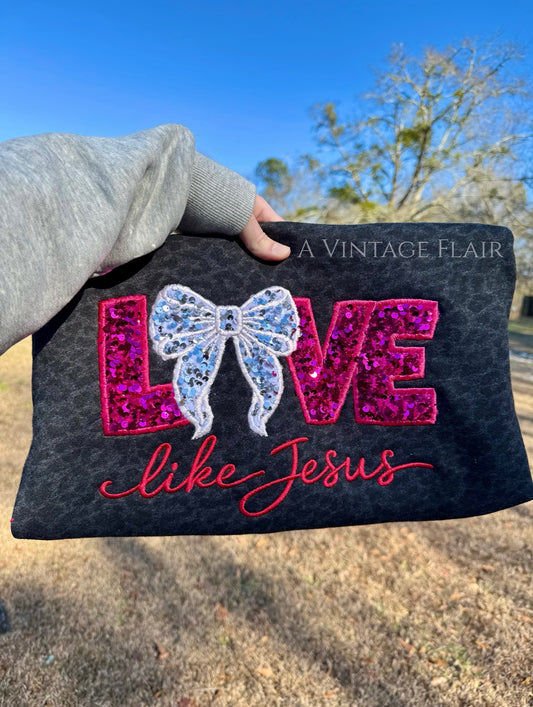 Love Like Jesus Leopard Sequin Sweatshirt