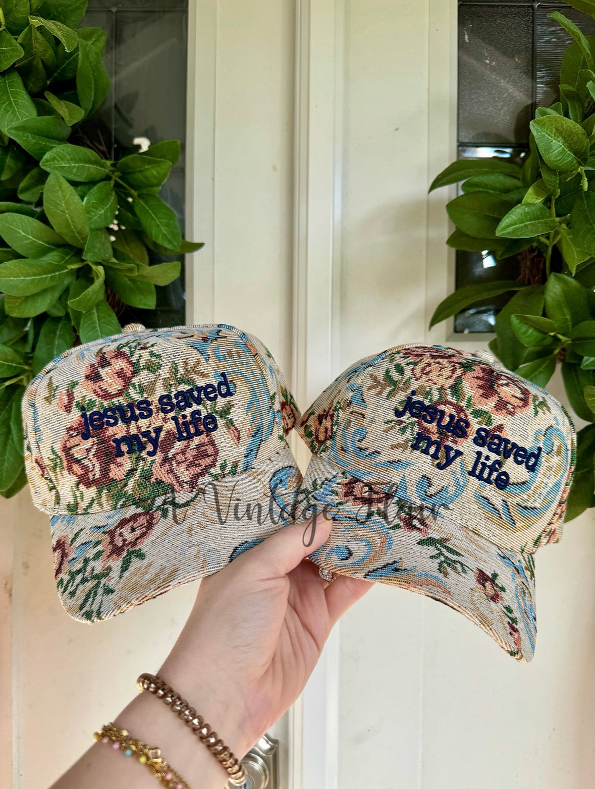 Jesus Saved My Life Floral Tapestry Hat