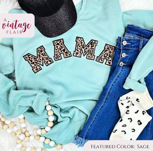 Mama Leopard Chenille Patch Sweatshirt