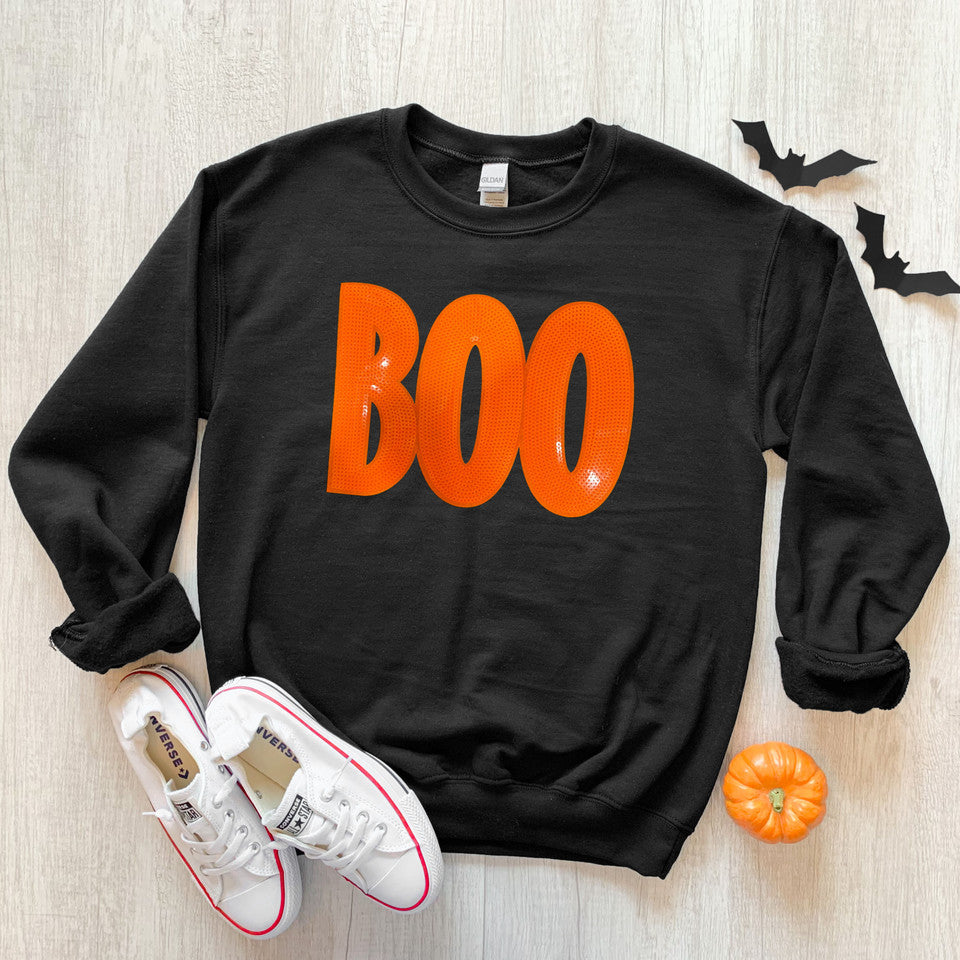 Boo Orange Sequin Patch Top