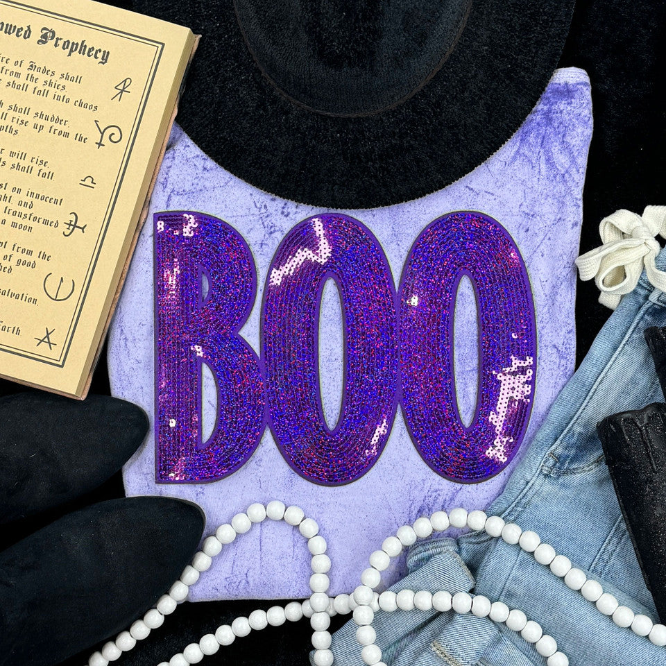 Boo Purple Sequin Patch Top