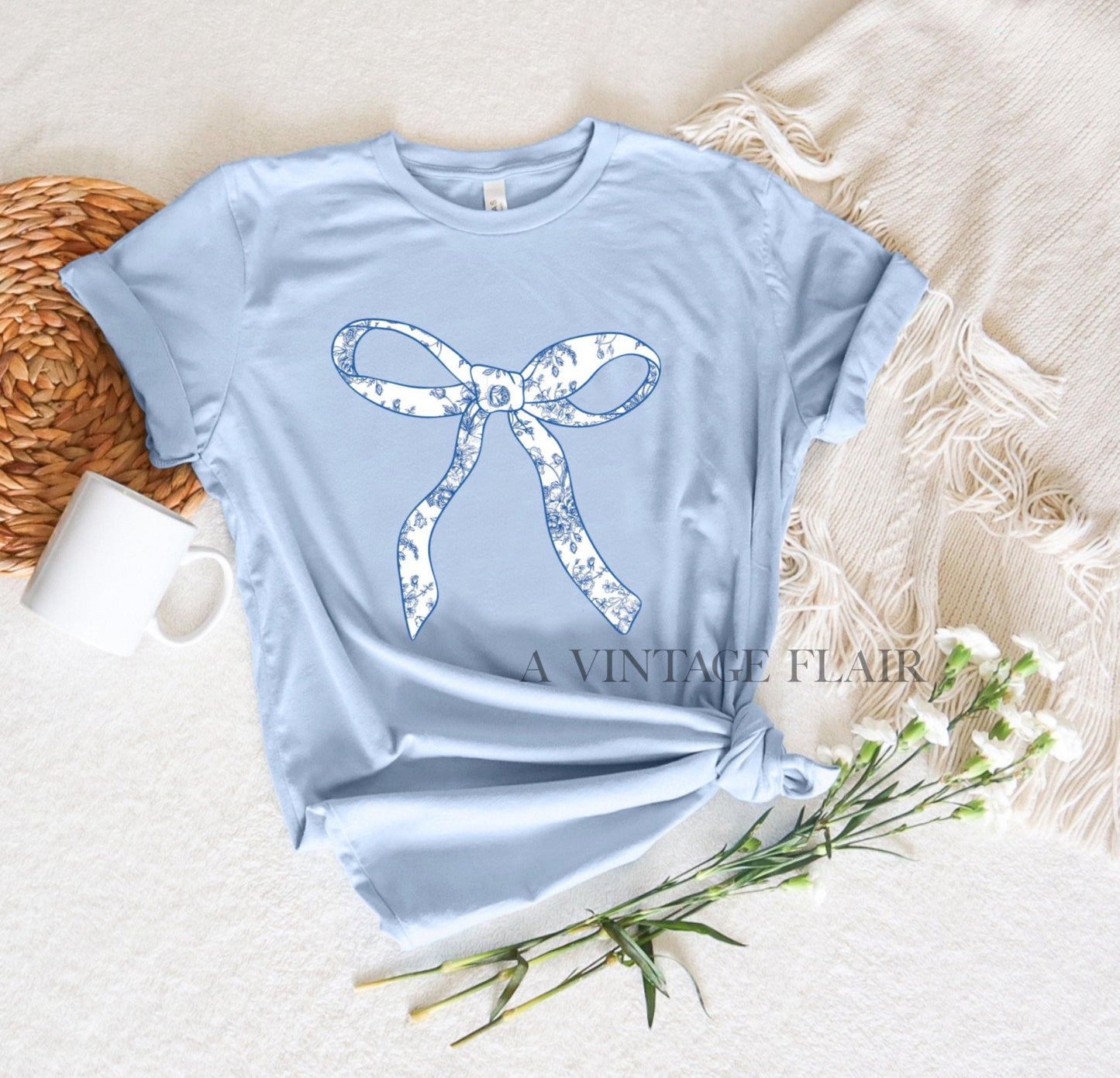 Blue Floral Coquette Bow Top