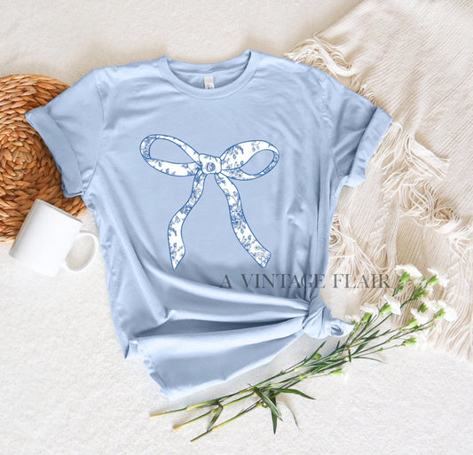 Blue Floral Coquette Bow Top