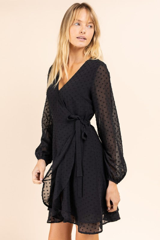 Long sleeve double layer wrap dress