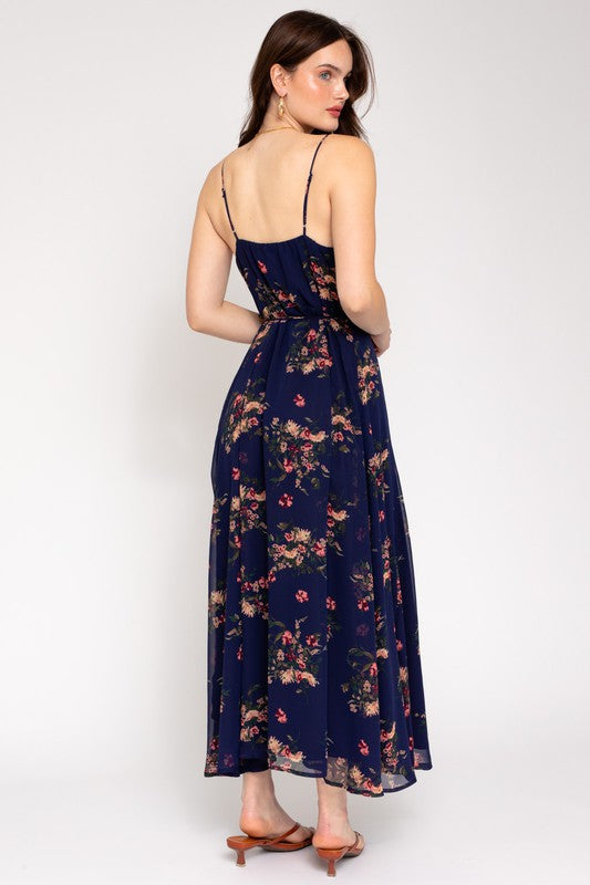 SPA STRAP FLORAL PRINTED MAXI WRAP DRESS