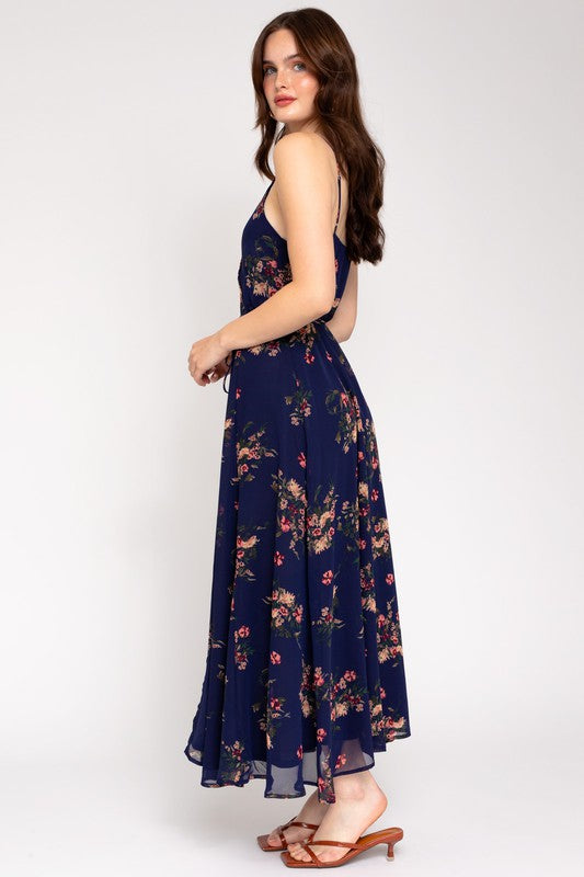 SPA STRAP FLORAL PRINTED MAXI WRAP DRESS